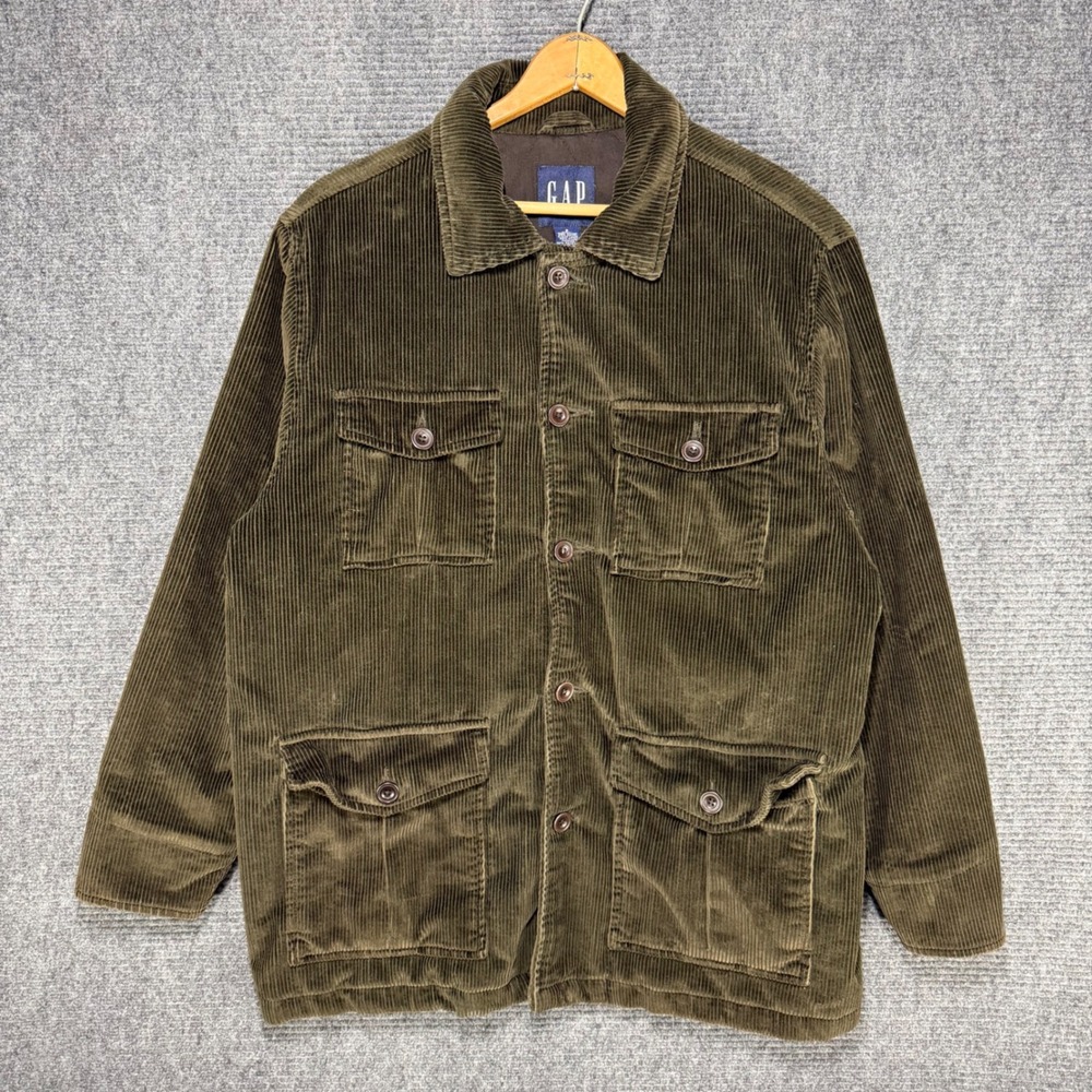 Vintage Gap Corduroy Field Jacket Mens Small Brown Green Quilted Chore Coat